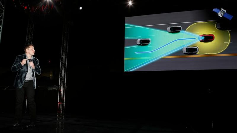New all-wheel-drive versions of the Tesla Model S  are lined up for test drives in Hawthorne, California
