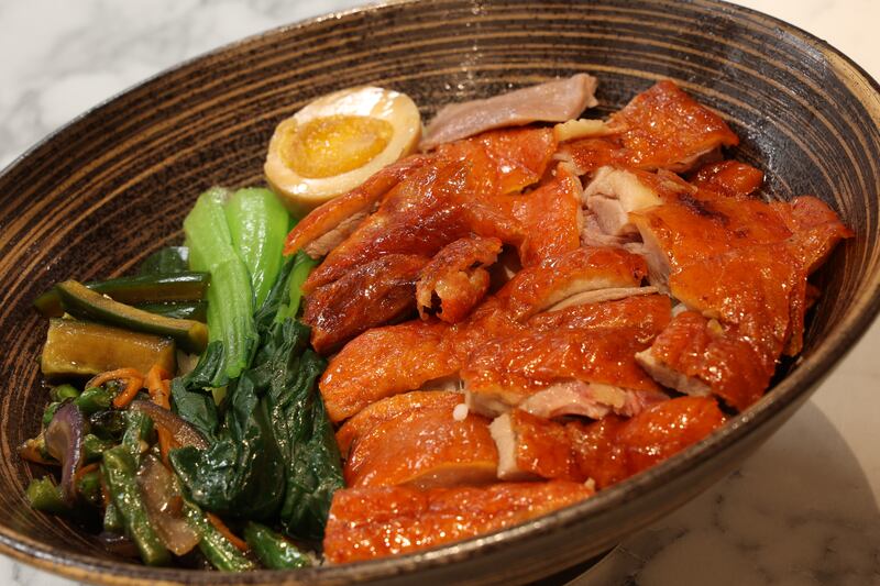 Roast duck rice bowl from CN Duck. Photograph: Nick Bradshaw