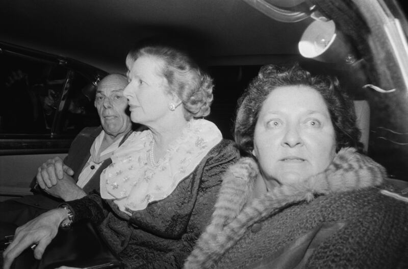Margaret Thatcher, her husband Denis and her aide Cynthia Crawford in a car as they leave the scene of the bombing. Photograph: John Downing/Getty Images