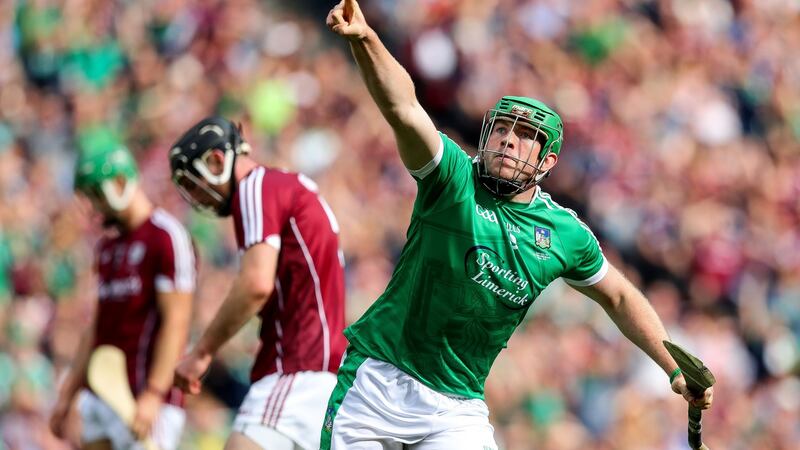 Limerick’s Shane Dowling celebrates scoring his side’s third goal. Photograph: Ryan Byrne/Inpho