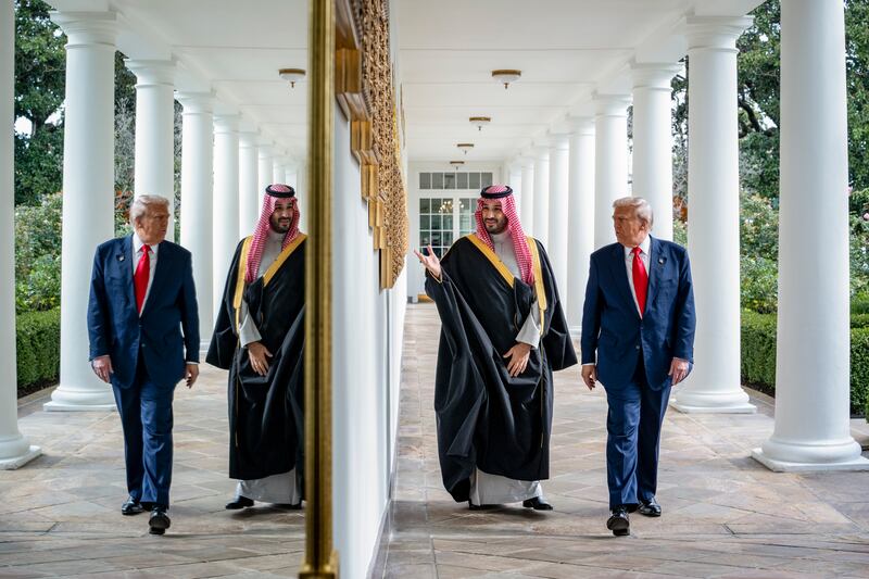 Saudi crown prince Mohammed bin Salman (pictured at the White House last November), has reportedly urged Donald Trump not to cut short his war against Iran. Photograph: Haiyun Jiang/The New York Times
                      