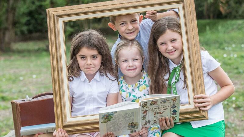 Lydia Cunningham, Connor Foley, Arwen Phelan and Lily Treacy get ready for the Graiguenamanagh Town of Books Festival in Kilkenny. It runs from August 24th to 26th. Photograph: Pat Moore