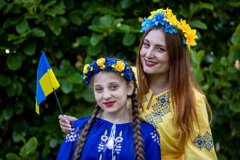 Olena Yakovlieva and Daughter Svitorada Yakovlieva at the Ukrainian culture festival, "Thank you, Ireland", at Howth castle in Dublin in September. Photograph: Tom Honan 