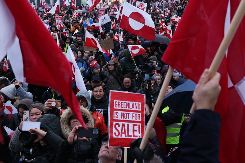 People march in Nuuk, Greenland on Saturday in protest at Donald Trump's stated intention to acquire the Arctic country. Photograph: Sean Gallup/Getty Images