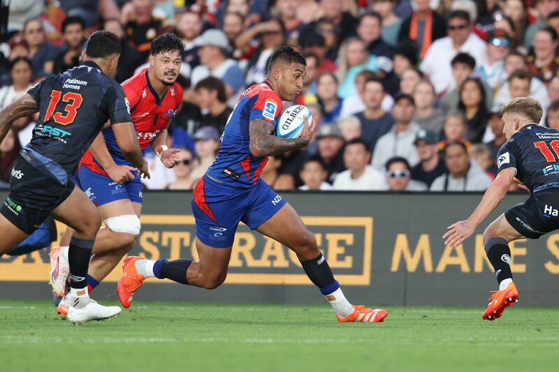 Rieko Ioane in action for Auckland Blues against the Chiefs in March. He has 81 New Zealand caps and has scored 37 tries. Photograph: Michael Bradley/Getty Images