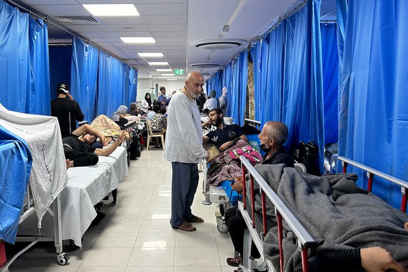 Patients line the hallways at Al-Shifa hospital on November 10th. Photograph: Khader Al Zanoun/AFP via Getty