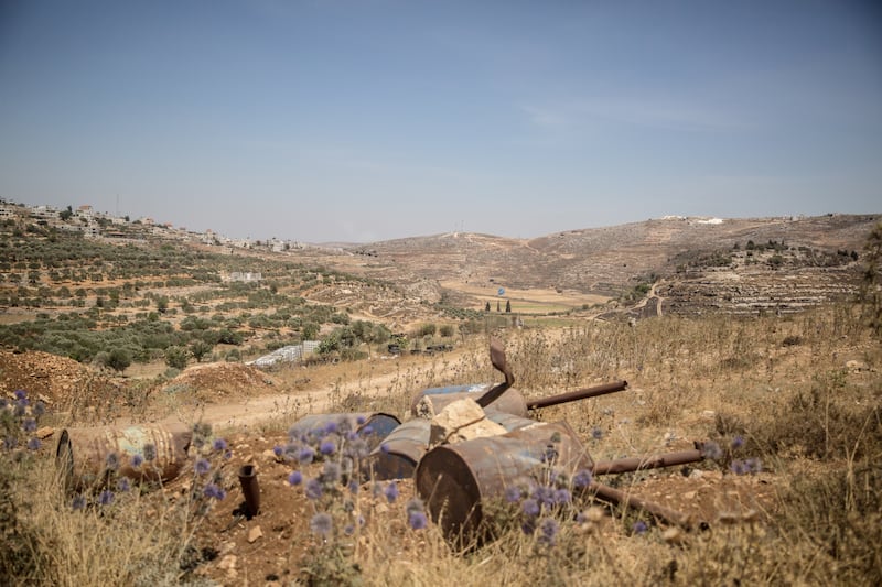 Land near where settlers have been attacking in Sinjil, the occupied West Bank. Photograph: Sally Hayden