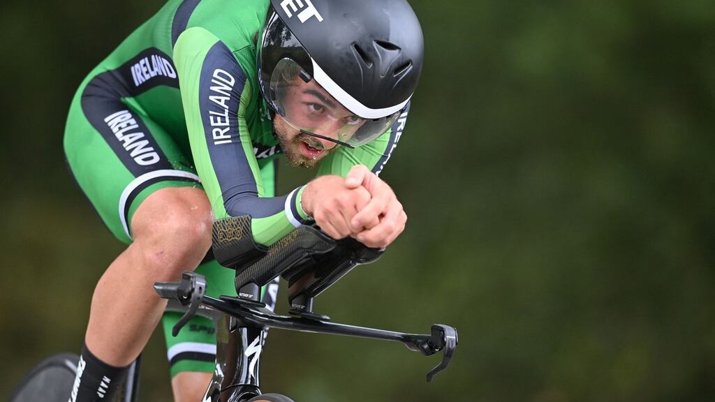 Ireland’s Ben Healy competes in the Under-23 individual time trial race from Knokke-Heist to Bruges. Photograph: Getty Images
