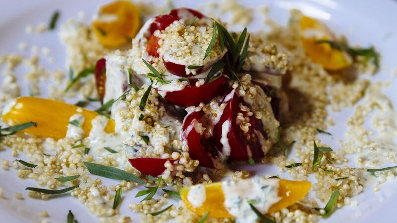 Tomato and quinoa salad with creamy tarragon dressing. Photograph:  Emma Jervis