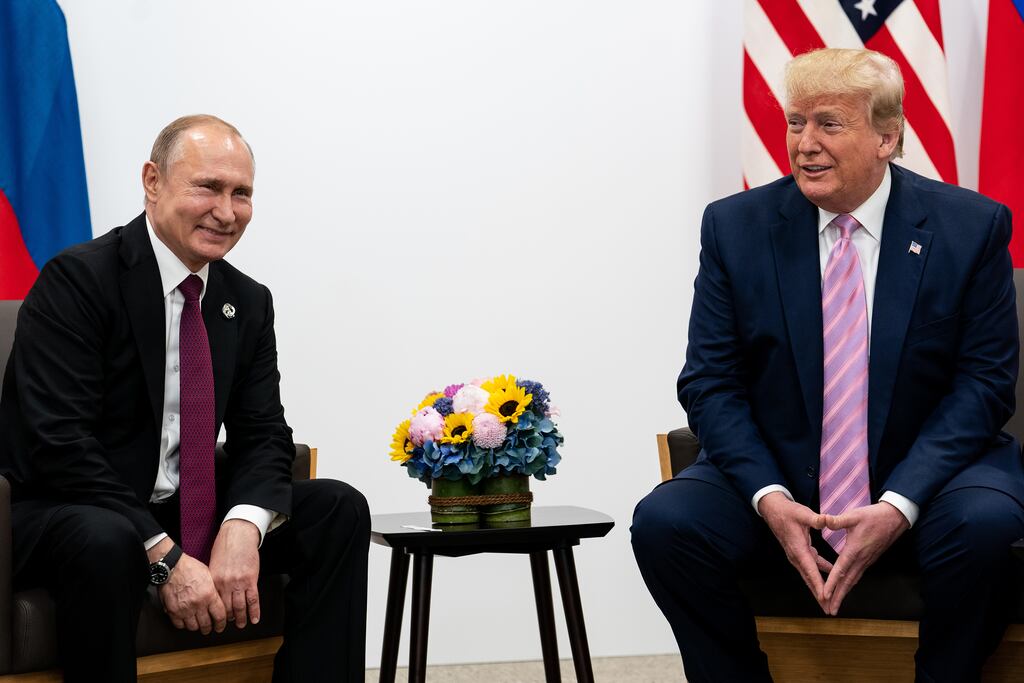 Russian president Vladimir Putin with US president Donald Trump at the G20 summit in Osaka, Japan, in 2019. Photograph: Erin Schaff/New York Times