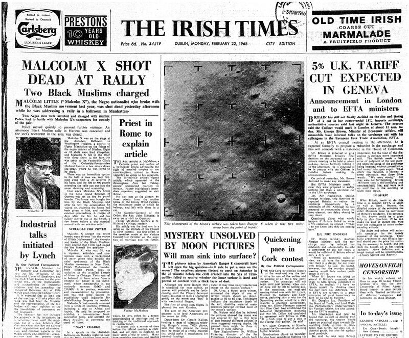 ‘Mystery unsolved by Moon pictures’ - The Irish Times front page, February 22nd, 1965