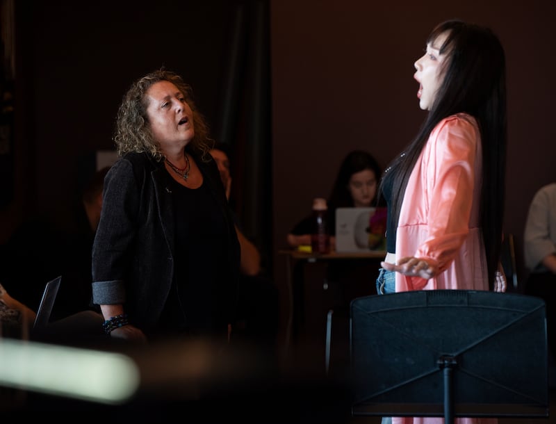 Rosetta Cucchi and Leyla Gu in rehearsals for Iris, by Pietro Mascagni. Photograph: Pádraig Grant