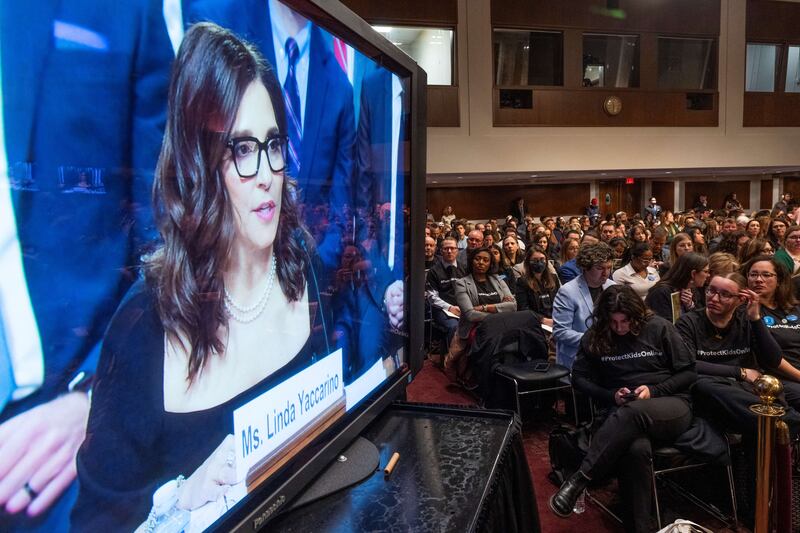 Linda Yaccarino, chief executive of X, testifies during the US Senate Judiciary Committee hearing on 'Big Tech and the online child sexual exploitation crisis' in Washington, DC, on Wednesday. Photograph: Roberto Schmidt/AFP via Getty Images