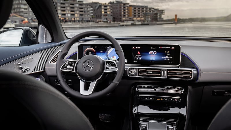 Inside the ECQ feels slightly larger than the regular GLC, with which it shares several major parts. It also boasts the latest in-car tech system, with a large 12-inch screen stretching across the dash