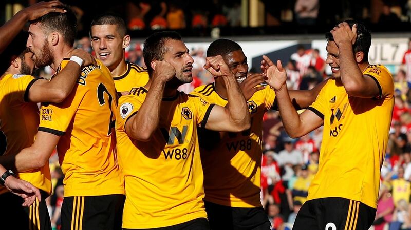 Jonny Castro celebrates scoring Wolves’ second goal. Photograph: Darren Staples/Reuters