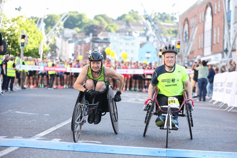 John McCarthy and Jerry Forde at the Cork City Marathon. Photograph: Darragh Kane