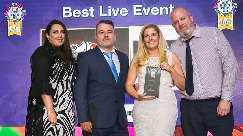 Niall Jones, Senior Account Manager, Alexander Boyd Display presents the Best Sporting Event award to Mona McCrea & Bridget Gavin, Killary Gaelforce.