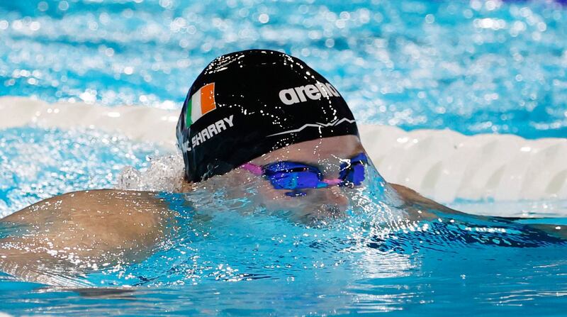 Ireland's Mona McSharry on her way to qualifying for tonight's 200m breaststroke semi-final. Photograph: EPA