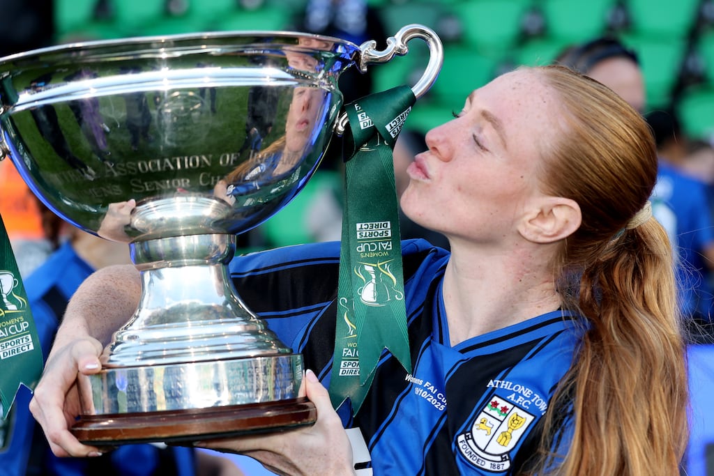 Athlone Town's Kelly Brady celebrates. Photograph: Bryan Keane/Inpho