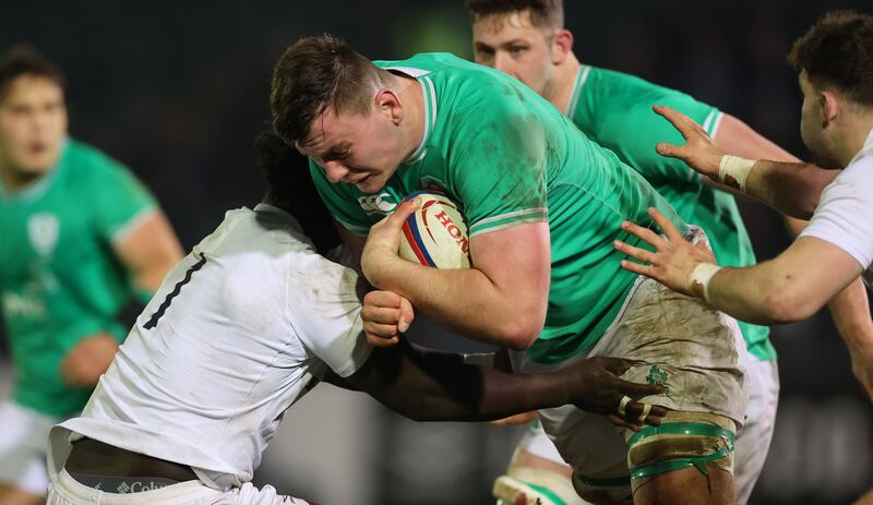 England’s Asher Opohu-Fordjour and Alan Spicer of Ireland. Photograph: James Crombie/Inpho