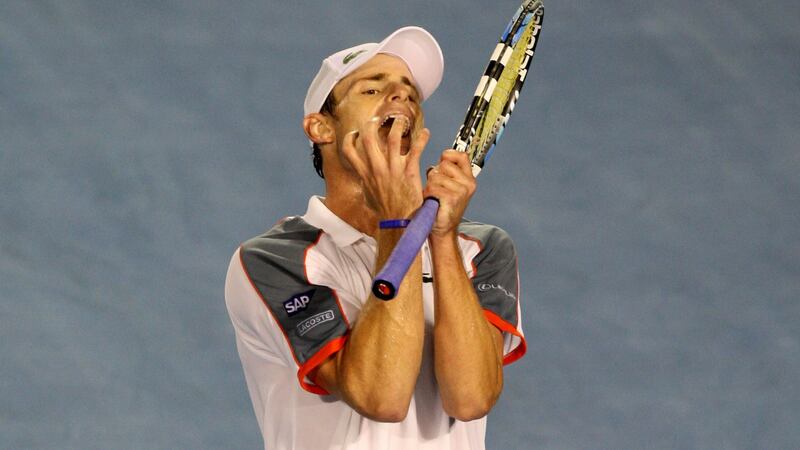 Andy Roddick reacts during  his match against Philipp Kohlschreiber at the 2008 Australian Open. Photograph: William West/AFP via Getty Images