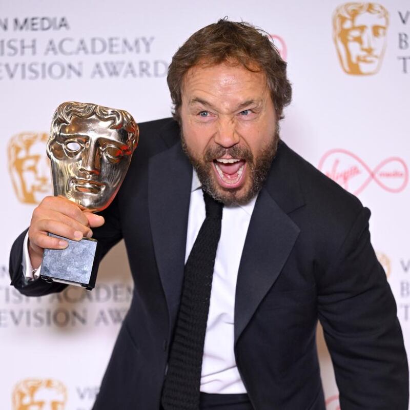 Stephen Graham with the mini-series award as BBC prison drama Time was the big winner this year. Photograph: Karwai Tang/WireImage