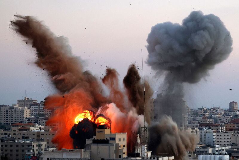 Smoke billows after an Israeli airstrike on Gaza City targeted the Ansar compound, linked to the Hamas movement. Photograph: Mahmud Hams/AFP via Getty
