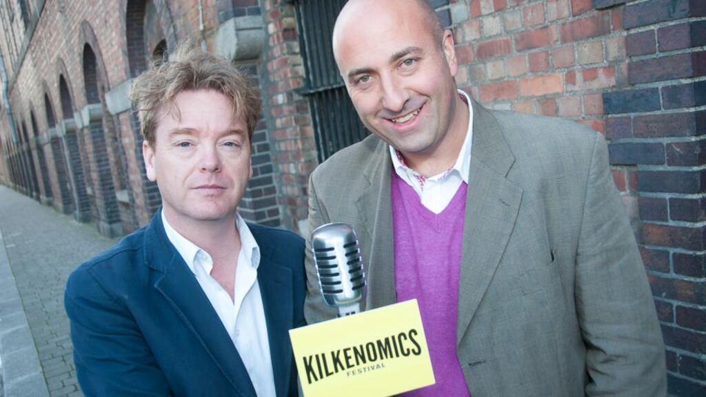Economist and co-founder of the Kilkenomics festival, David McWilliams, pictured with  RaboDirect general manager Tim Bicknell. The bank is sponsoring the event.