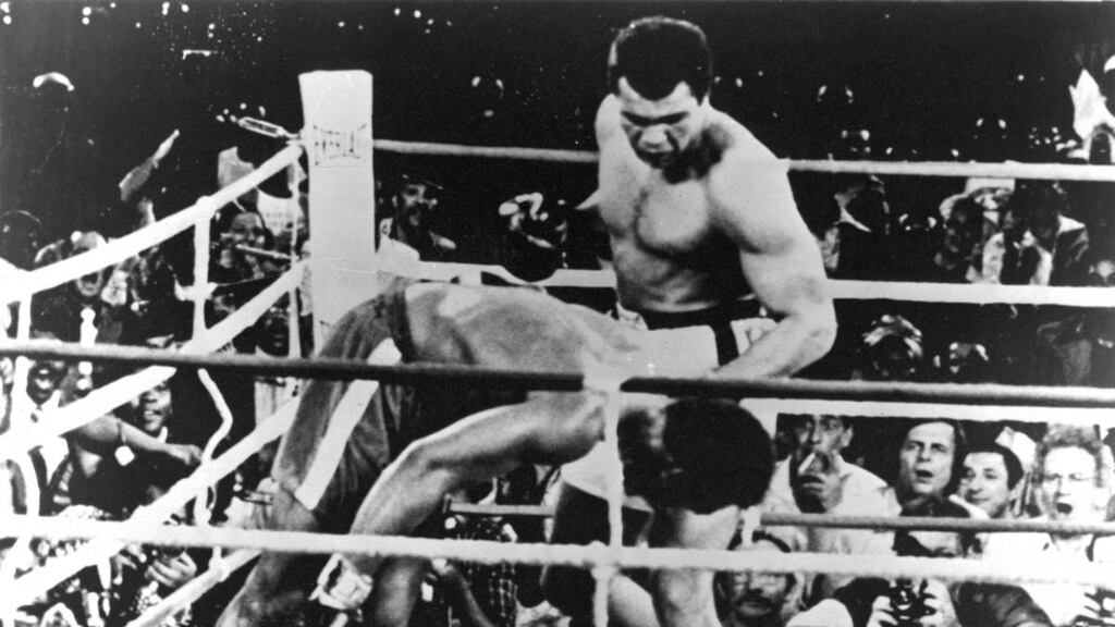 Muhammad Ali  knocking out George Foreman during the so-called Rumble in the Jungle in Kinshasa, Zaire on  October 30th, 1974. China is now throwing its investment hat in the African ring. Photograph: The Ring Magazine/Getty Images
