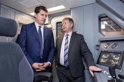 NO FEE FOR 1ST REPRO

Minister for Transport, Eamon Ryan and chief executive of Iarnród Éireann Jim Meade pictured at Inchicore Railway Works. Photograph: Paul Sharp