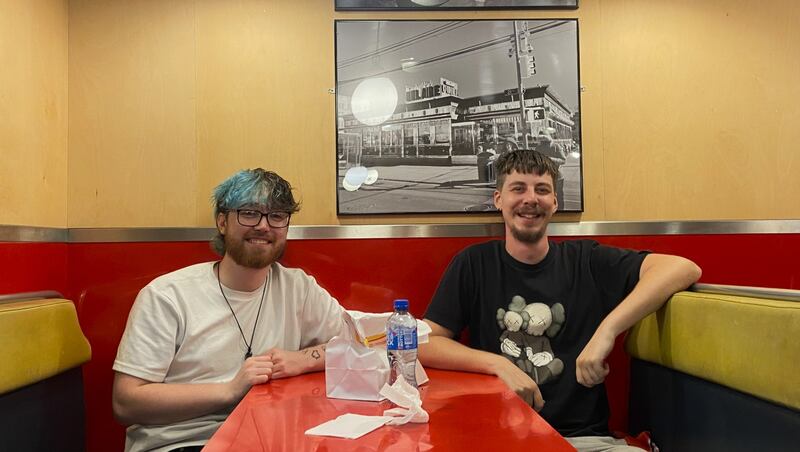 Adam Barrett is up from Galway with his friend Jack Corcoran in Wowburger on Wexford Street. Photograph: Evan Treacy for The Irish Times