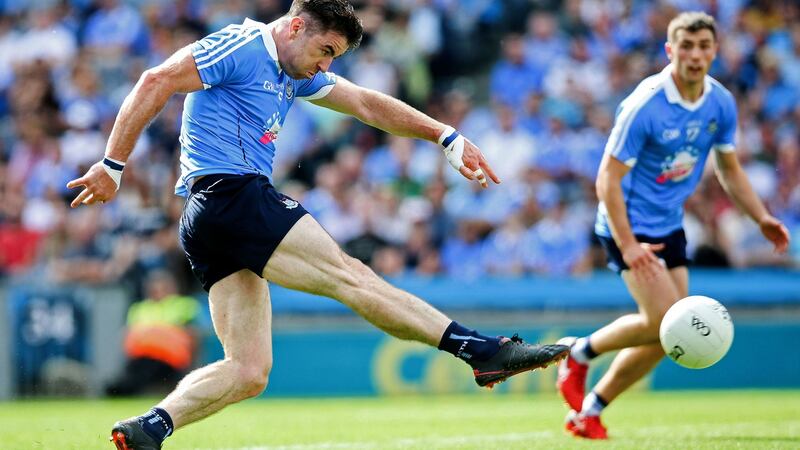 Michael Darragh Macauley scores a goal during the All-Ireland quarter-final win over Roscommon in 2018. Photograph: Gary Carr/Inpho