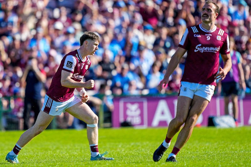 Galway's Matthew Thompson celebrates a score. Photograph: James Lawlor/Inpho