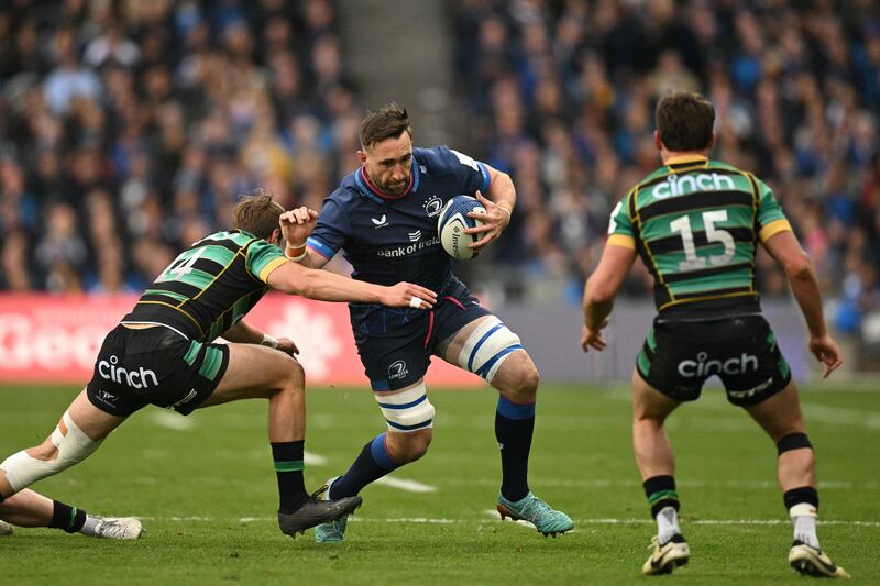 Leinster's Jack Conan is tackled by Northampton Saints' James Ramm - Conan may well get the freedom of Dublin after his late intervention. Photograph: Oli Scarff/AFP via Getty Images