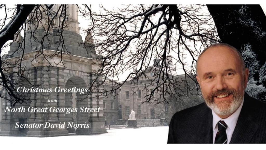 Independent Senator David Norris put his face on the front of 2,000 Christmas cards.