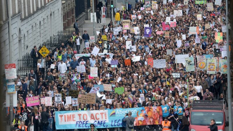 The March for Choice in  Dublin on Saturday. Photograph: Dara Mac Dónaill