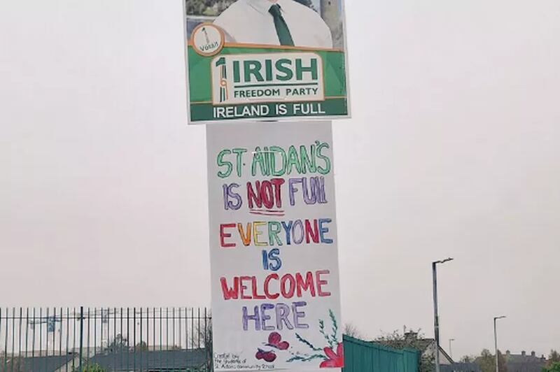 Election poster outside St Aidan's during November's general election and a smart, colourful response