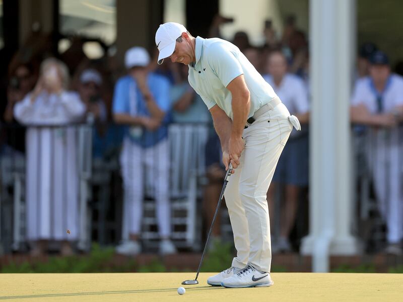 Rory McIlroy misses that putt on the 18th of the final round, that cost him so dear. Photograph: David Cannon/Getty Images