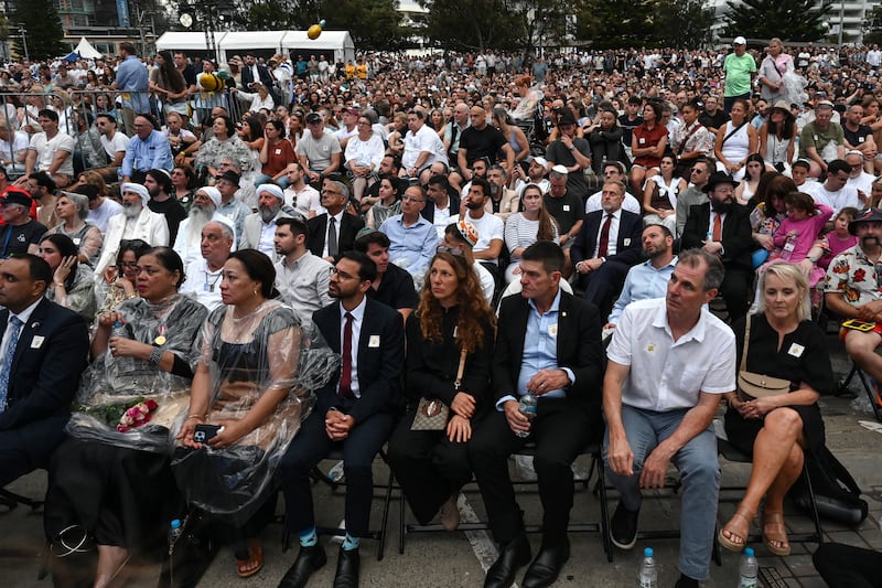 Mourners attend the memorial held for the Bondi Beach victims. Photograph: Saeed Khan/ AFP via Getty Images