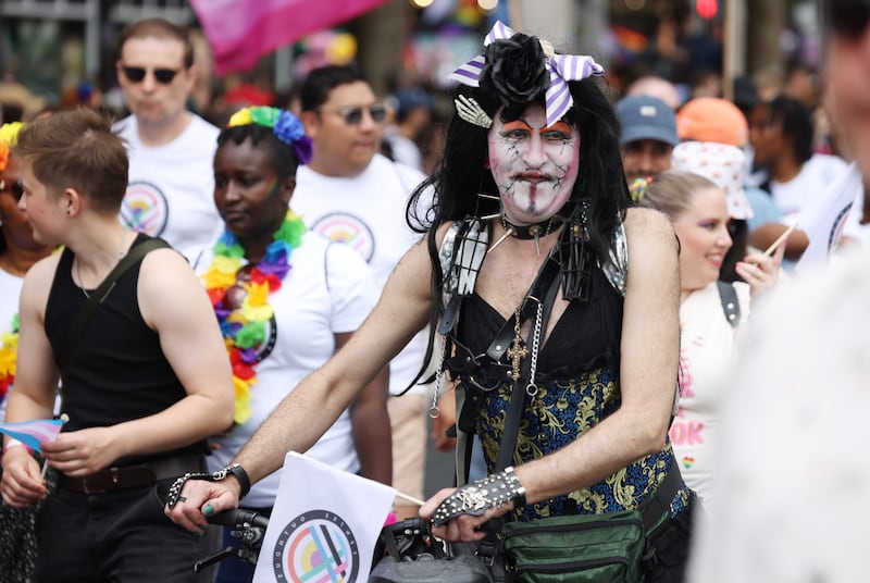 Mary Harness taking part in the Pride Parade in Dublin City centre. Photo: Bryan O’Brien / The Irish Times  
