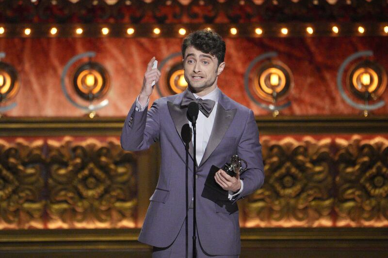 Tony Awards 2024: Daniel Radcliffe accepting the Tony for featured actor in a musical for his role in Merrily We Roll Along. Photograph: Sara Krulwich/New York Times