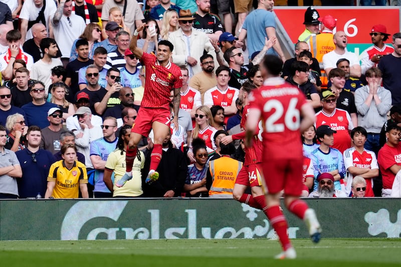 Luis Diaz celebrates scoring Liverpool's second goal. Photograph: Nick Potts/PA