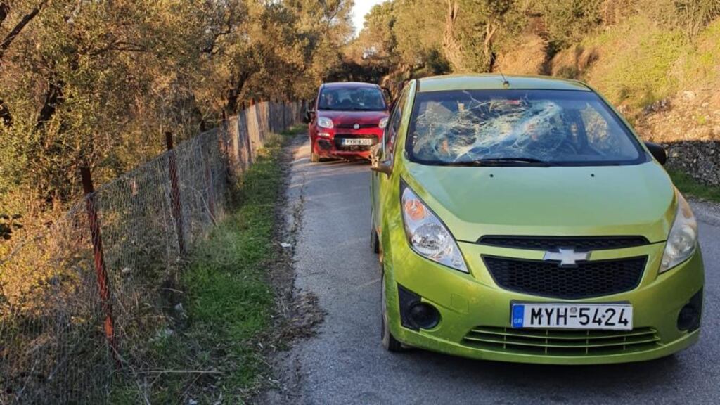 The vehicle Nicola Cochrane was travelling in (front) was attacked by men on motorbikes who smashed the windows of five cars carrying doctors, nurses, psychologists, a pharmacist and a translator. Photograph: Nicola Cochrane