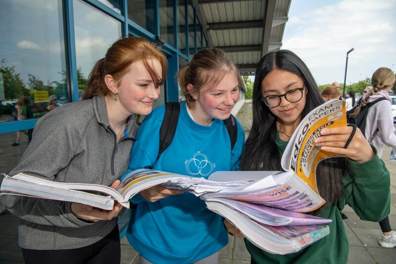Junior Cycle students Sorcha Thibeaud , Grace O'Dowd and Aine Cagampang at Mercy Secondary School, Mounthawk Tralee Co Kerry. Photograph: Domnick Walsh