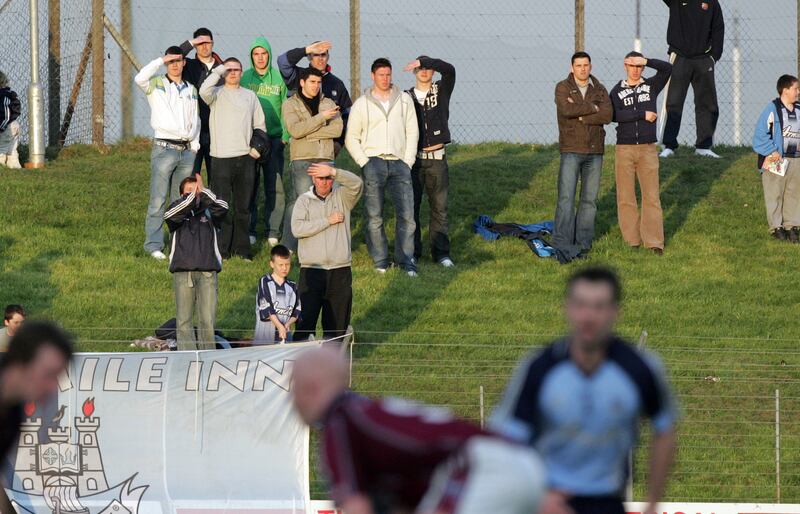 Dublin's suspended players look on during the Division Two final against Westmeath in Navan in 2008. Photograph: James Crombie/Inpho