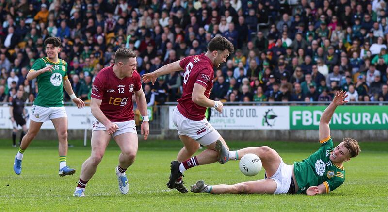 Westmeath's Conor Dillon and Tom Molloy with Ruairí Kinsella of Meath. Photograph: Grace Halton/Inpho