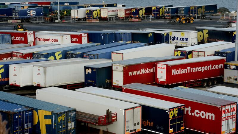 Trailers and freight lined up at Rosslare Europort  for import  and export. File photograph: Alan Betson