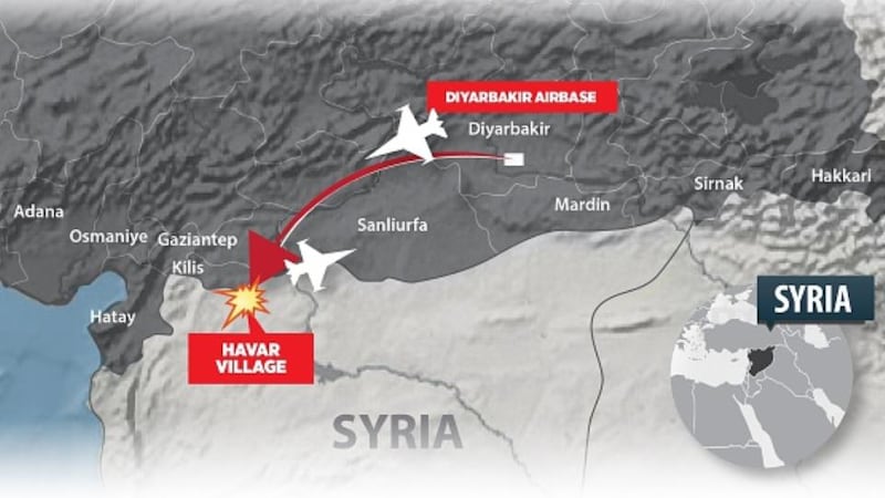 Graphic showing the target that  three Turkish  fighter jets in Syria. Graphic: Getty