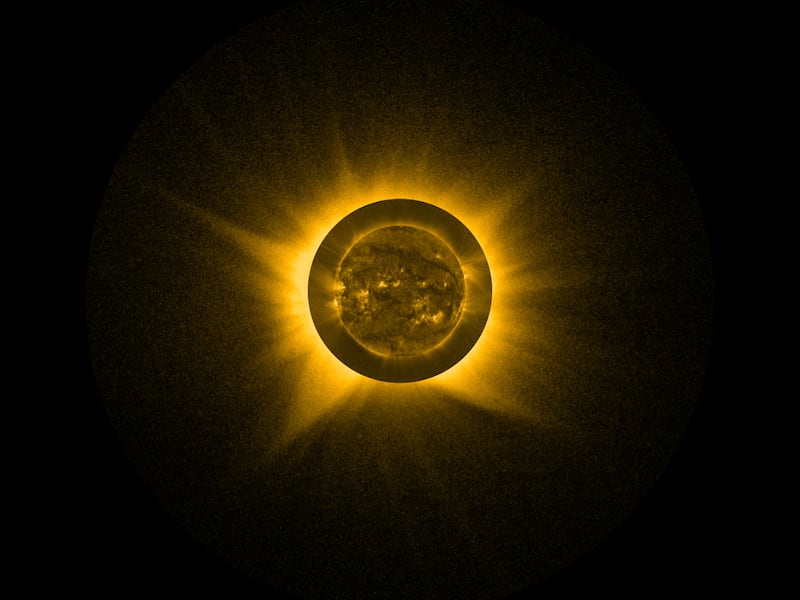Photo taken from the Irish Air Corps C295 aircraft during the the total solar eclipse 550 km of the west coast of Ireland by a team of scientists from DIAS, TCD, TU Dublin and the Italian National Institute for Astrophysics.