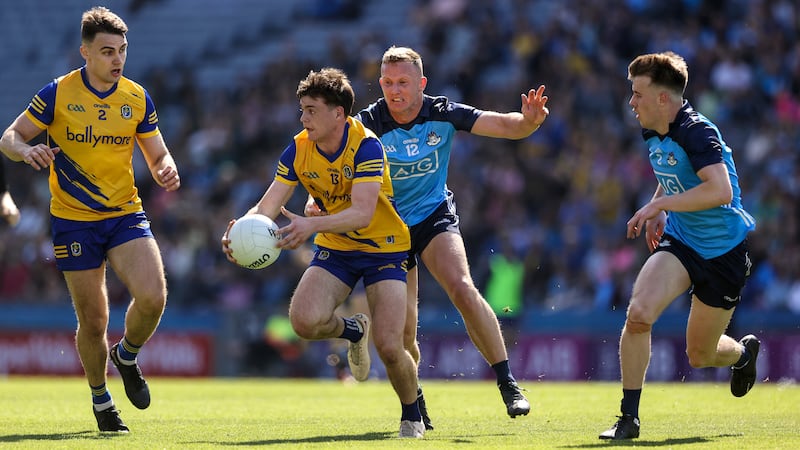 Roscommon's Conor Hussey and Ben O’Carroll with Ciarán Kilkenny and Daire Newcombe of Dublin during last year's draw. Photograph: Ben Brady/Inpho
